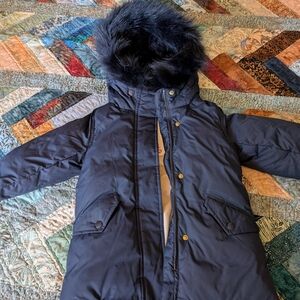 Crewcuts Dark Blue Parka Coat with Faux Fur Hood
